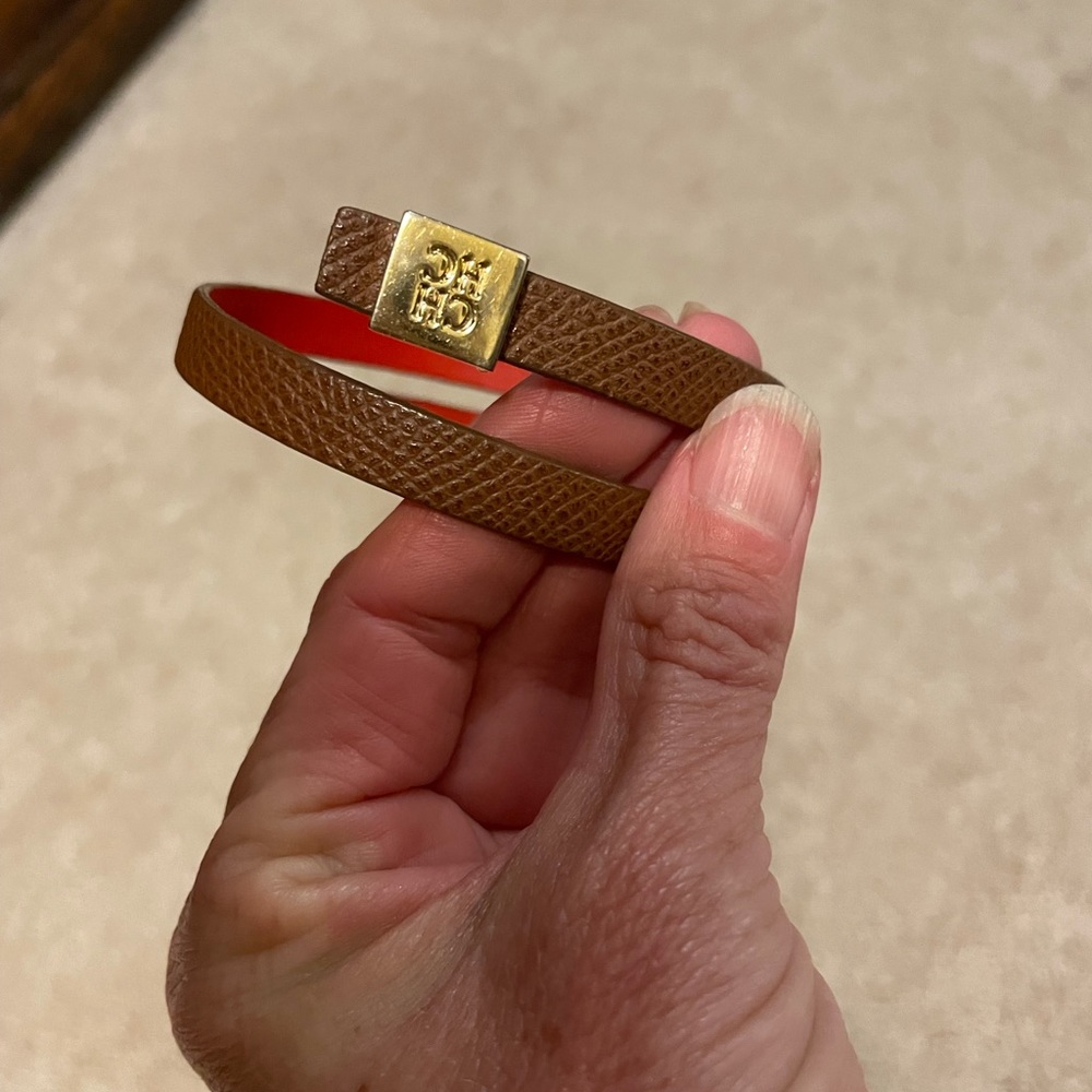 Carolina Herrera brown leather wrist wrap bracelet